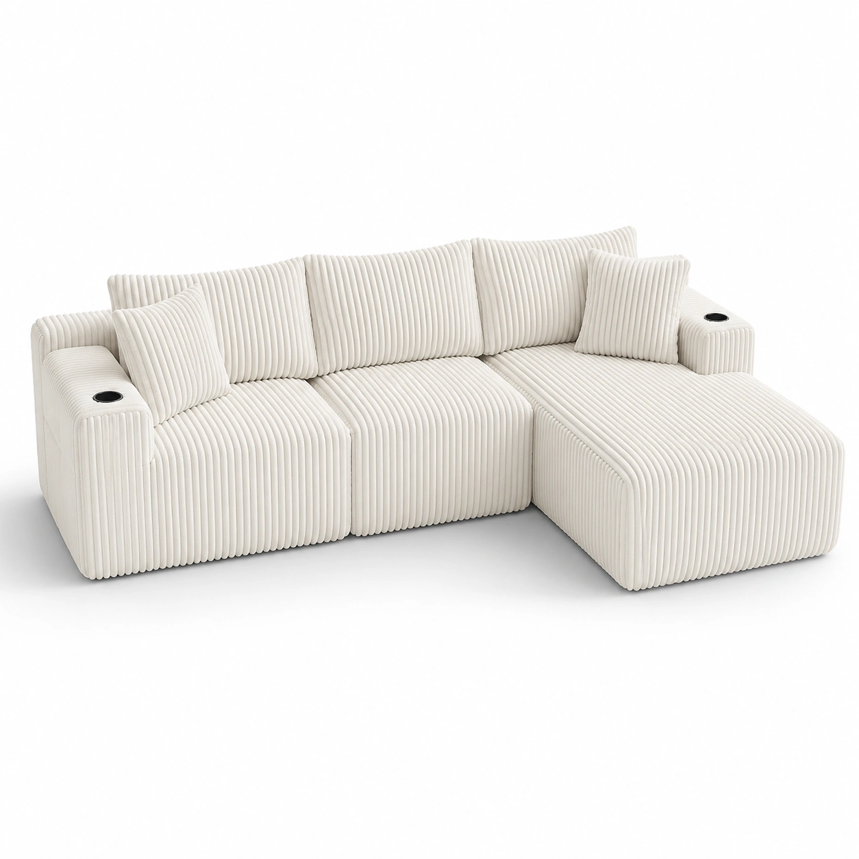 Sofa esquinero de pana color marfil-furnityx