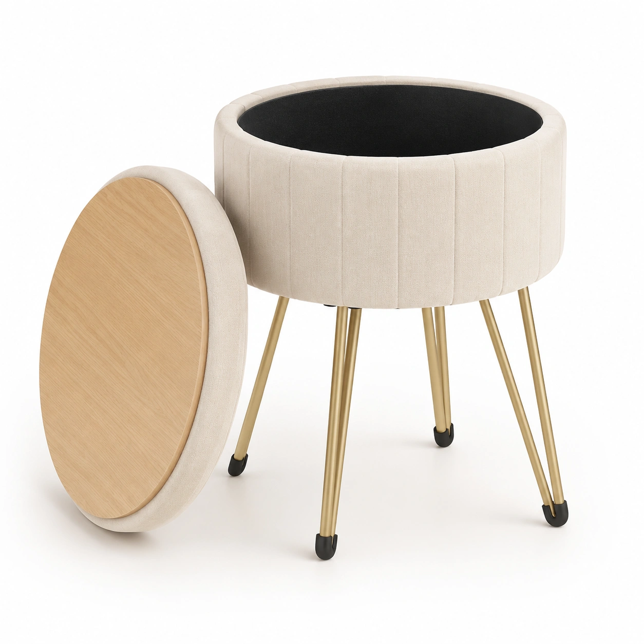 Puf redondo de almacenaje beige-furnityx