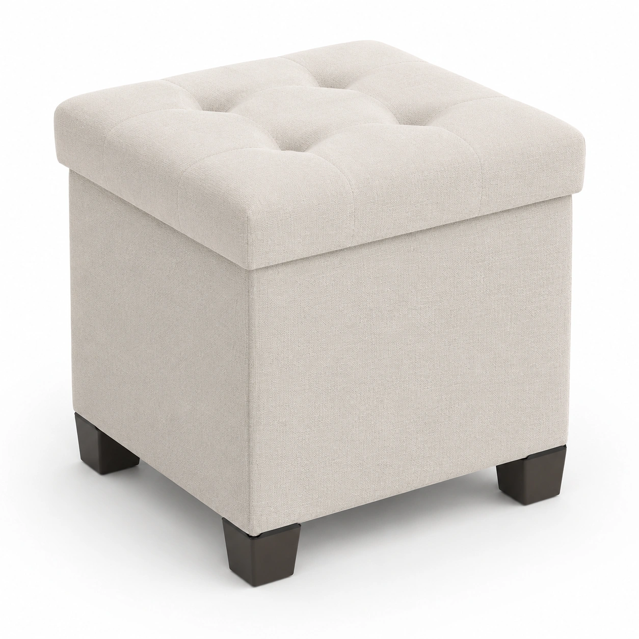 Puf cuadrado pequeno de almacenaje beige-furnityx