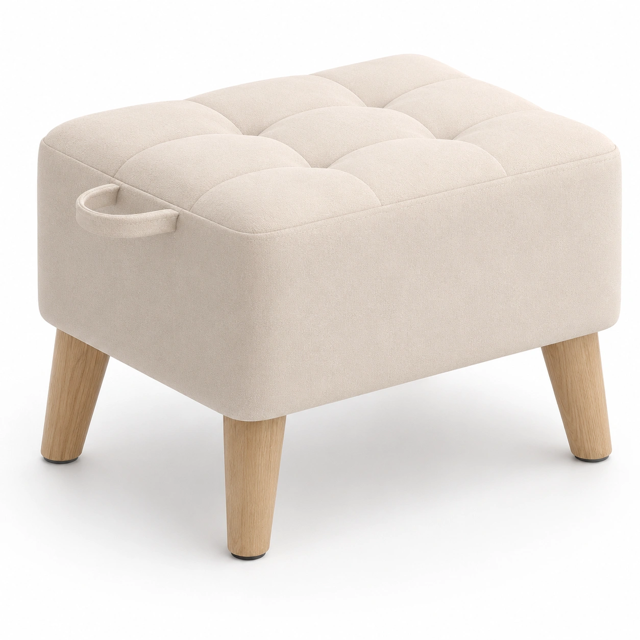 Puf de almacenaje beige tapizado en terciopelo-furnityx