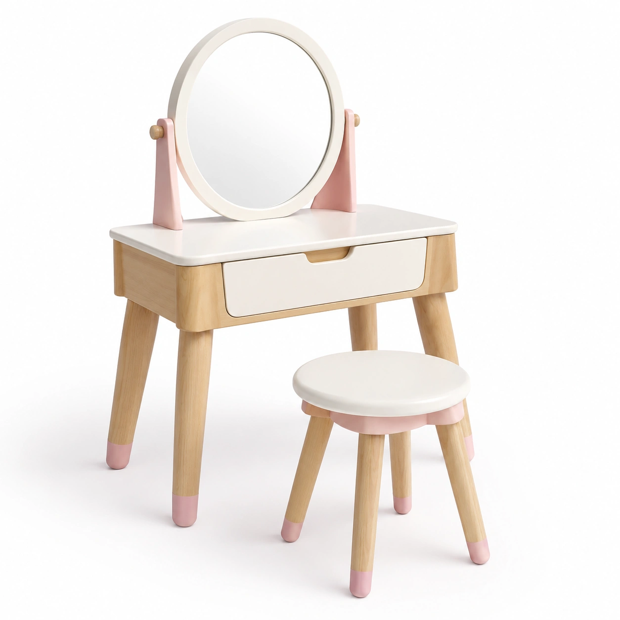 Conjunto de tocador infantil rosa y blanco-furnityx
