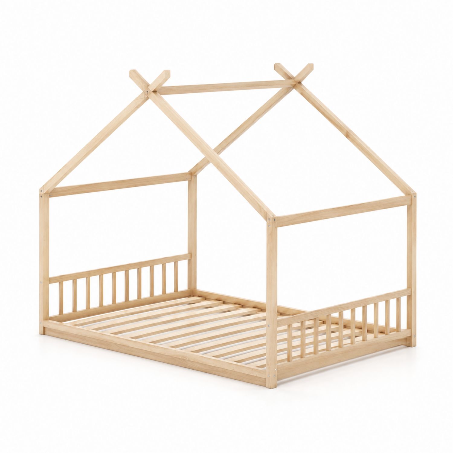 Letto con Struttura a Casetta in Legno di Pino Naturale 160x80 cm-Valexoriano