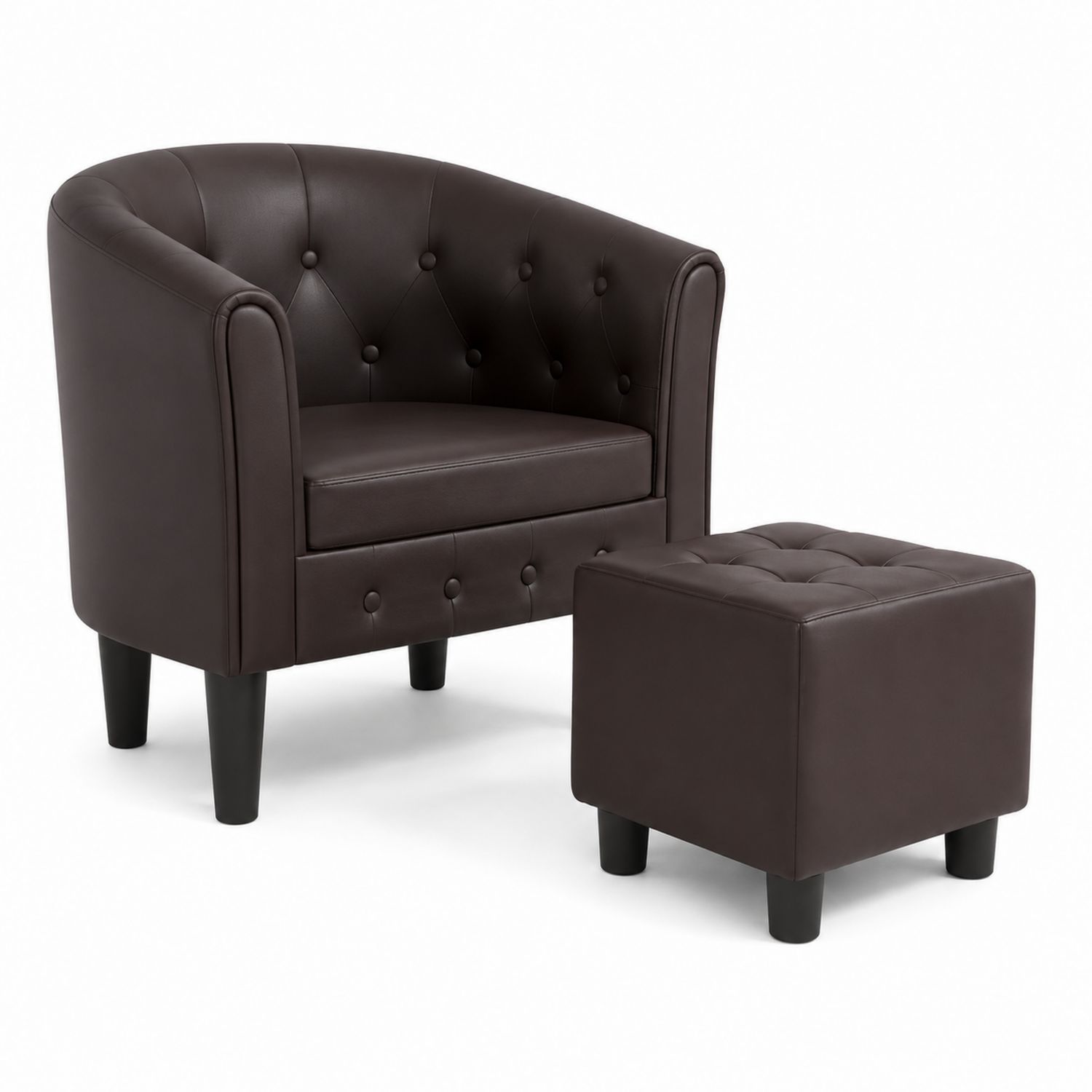 Set Poltrona con Poggiapiedi in Pelle Marrone-Valexoriano