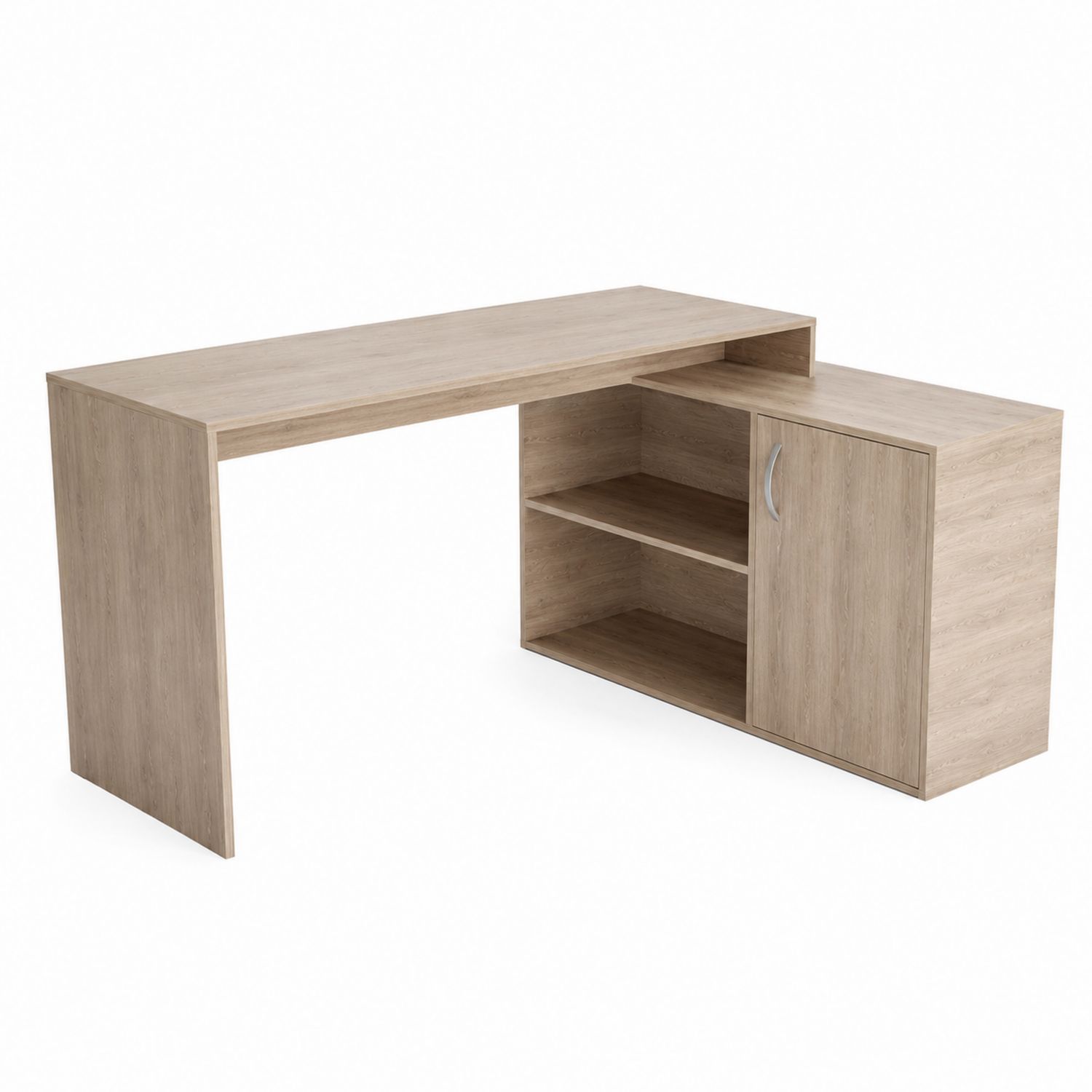 Scrivania angolare in truciolato con scaffale e armadietto a porta Rovere 120x50x75 cm-Valexoriano