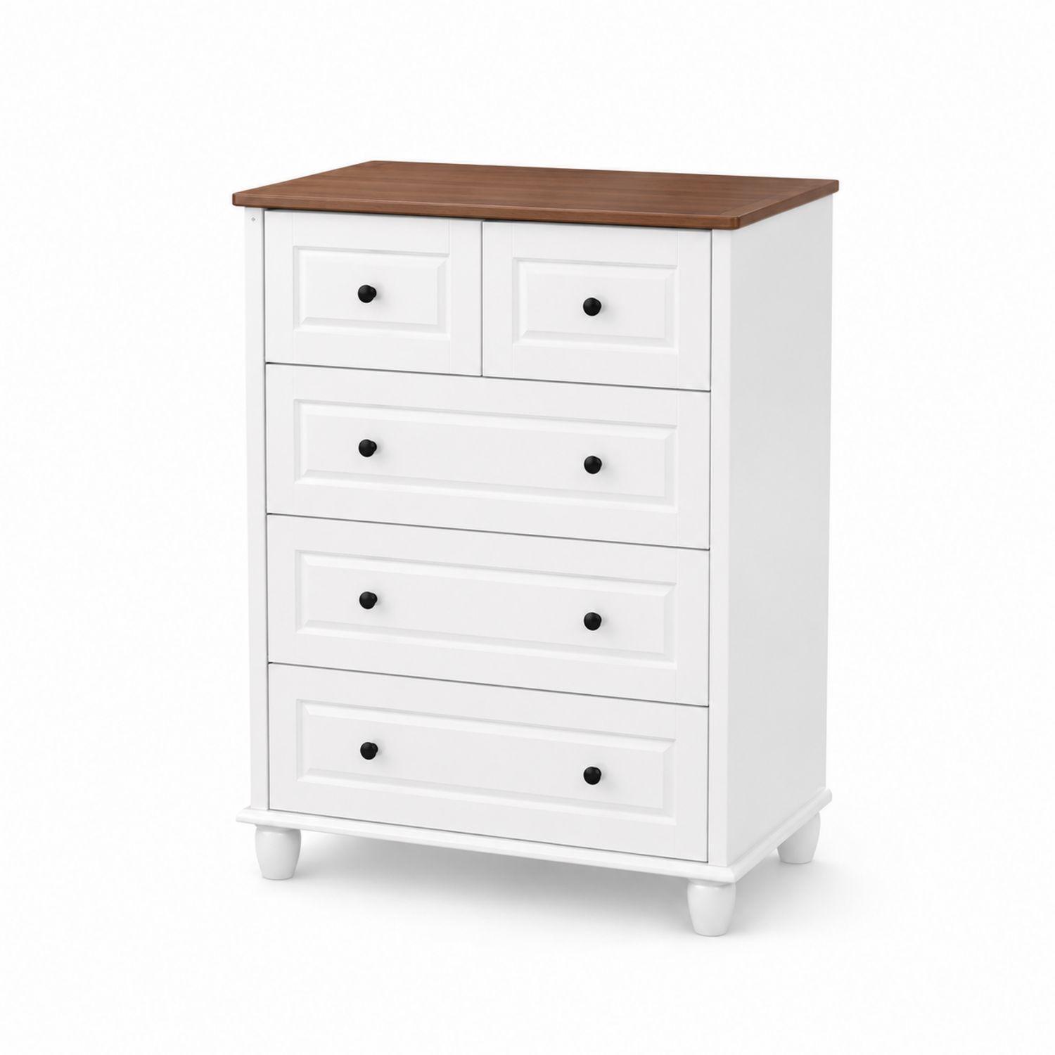 Cassettiera in Legno MDF Bianco con Piano Finitura Noce e 5 Cassetti-Valexoriano