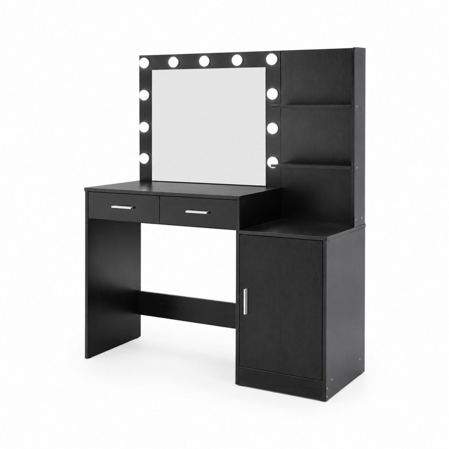 Tavolo da trucco con specchio illuminato in legno MDF nero-Valexoriano