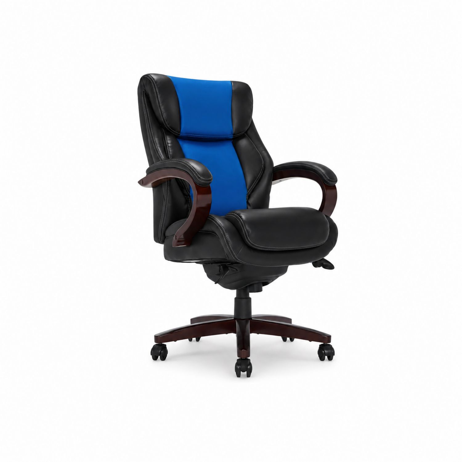 Sedia da ufficio in pelle sintetica e tessuto Nero e Blu-Valexoriano