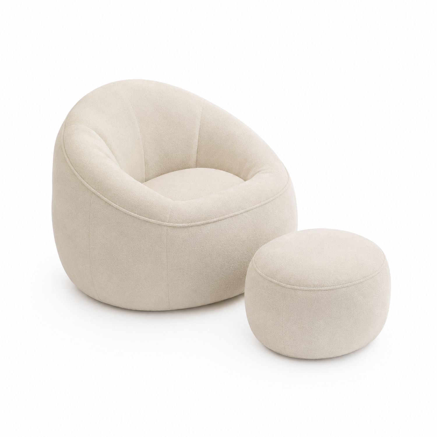 Set Poltrona e Pouf in Tessuto Beige-Valexoriano