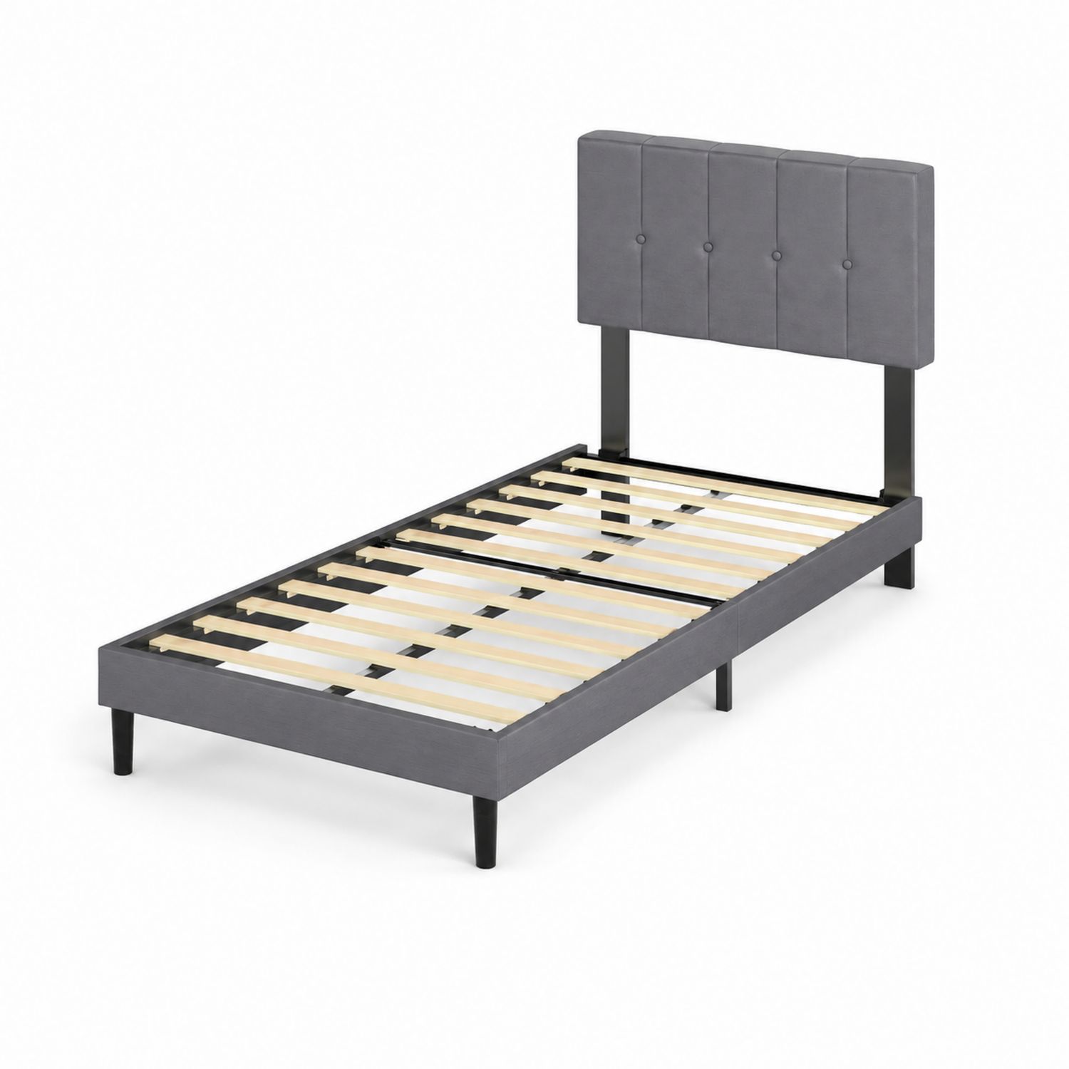 Letto singolo con testiera imbottita in legno grigio 90x200 cm-Valexoriano