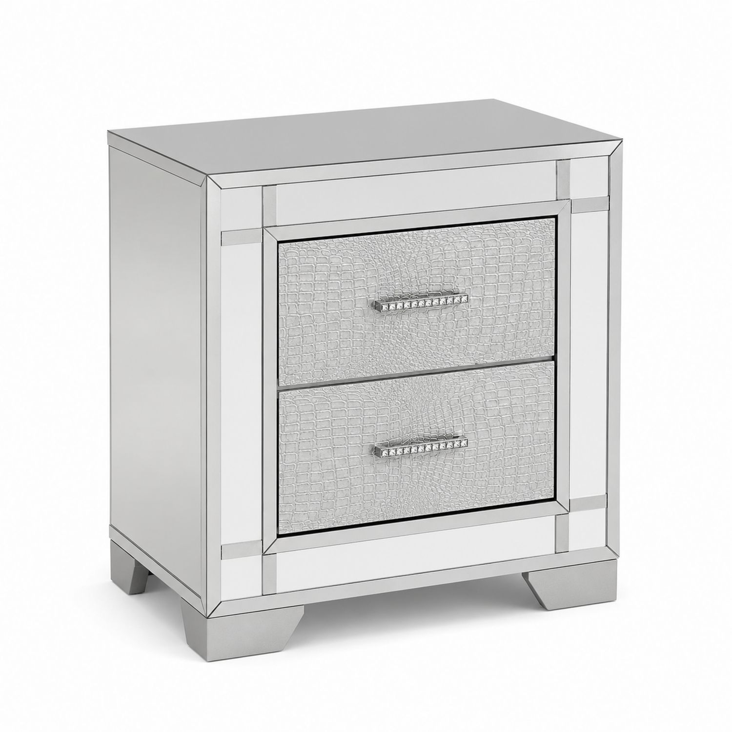 Comodino Specchiato in Legno e Pelle Sintetica-Valexoriano