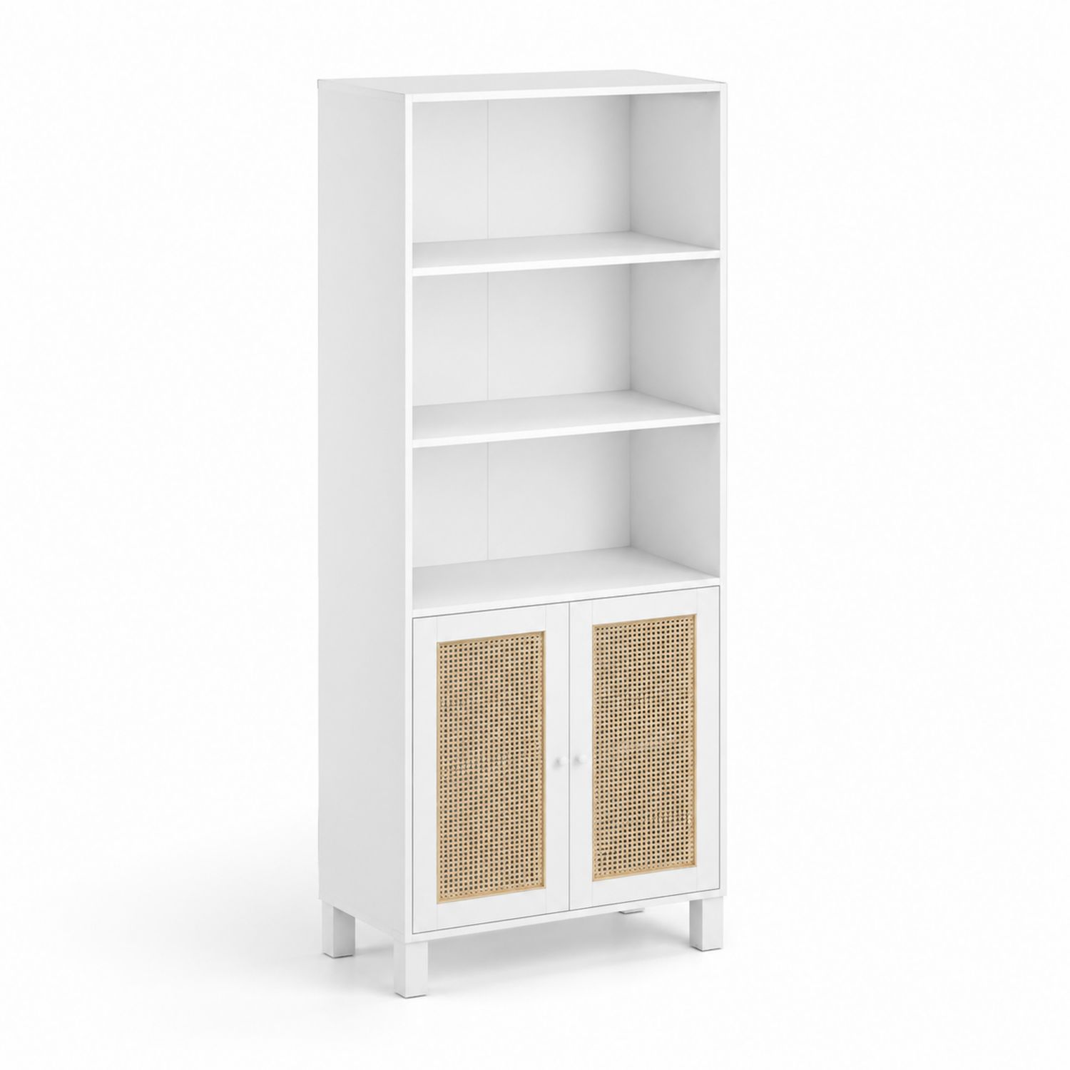 Libreria in Legno MDF e Rattan Bianca con 2 Ante-Valexoriano