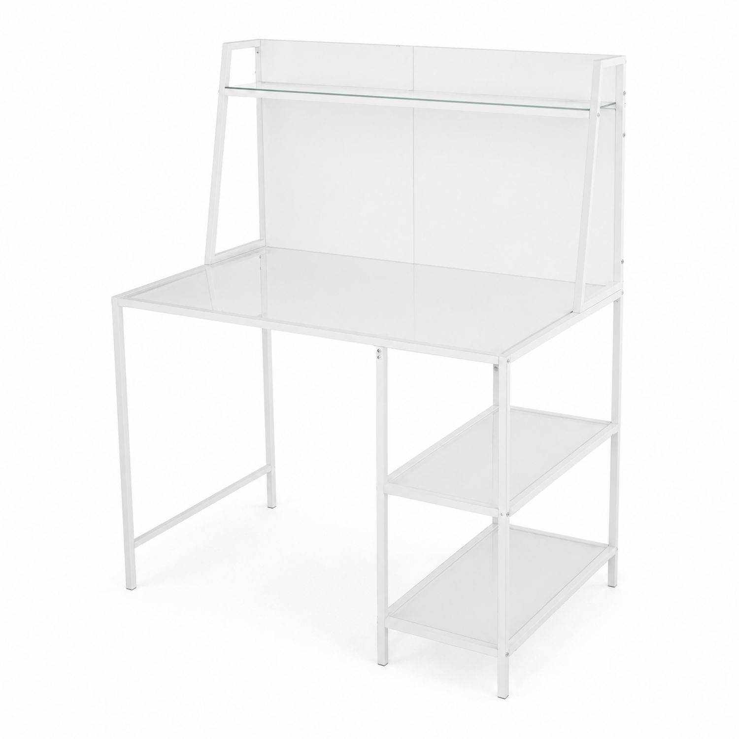 Scrivania in Metallo Verniciato e Vetro Temperato Bianco-Valexoriano