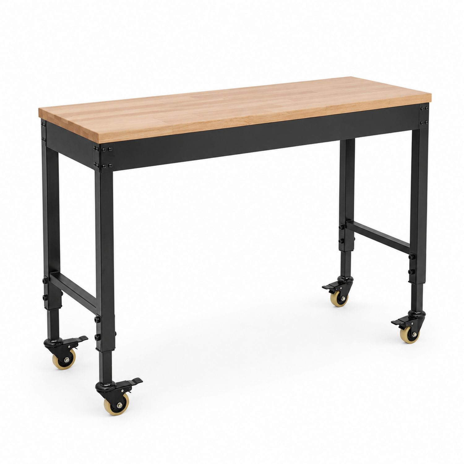 Tavolo Rettangolare con Ruote in Faggio e Acciaio Nero 120x45x90cm-Valexoriano