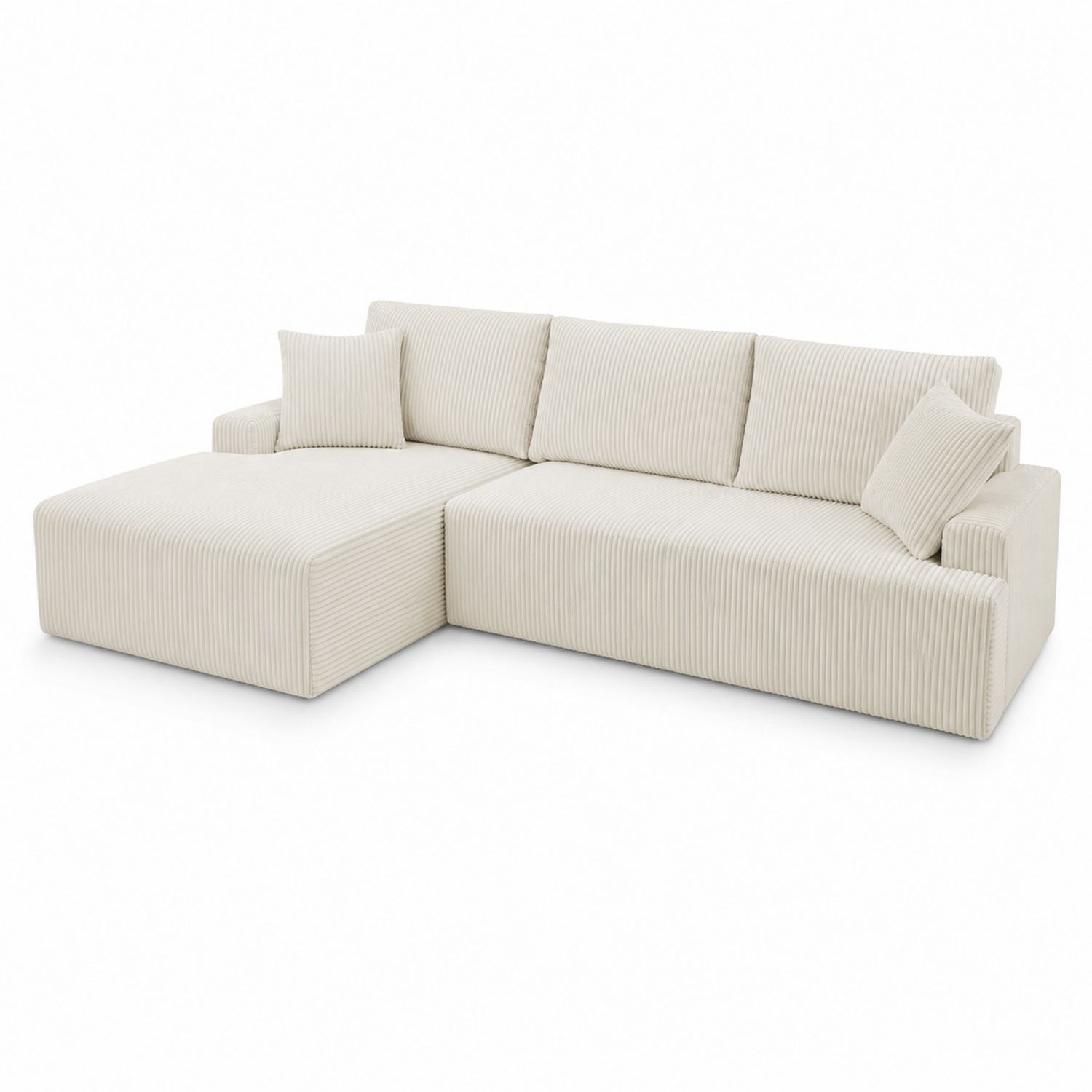 Divano angolare in velluto a coste Crema con chaise longue-Valexoriano