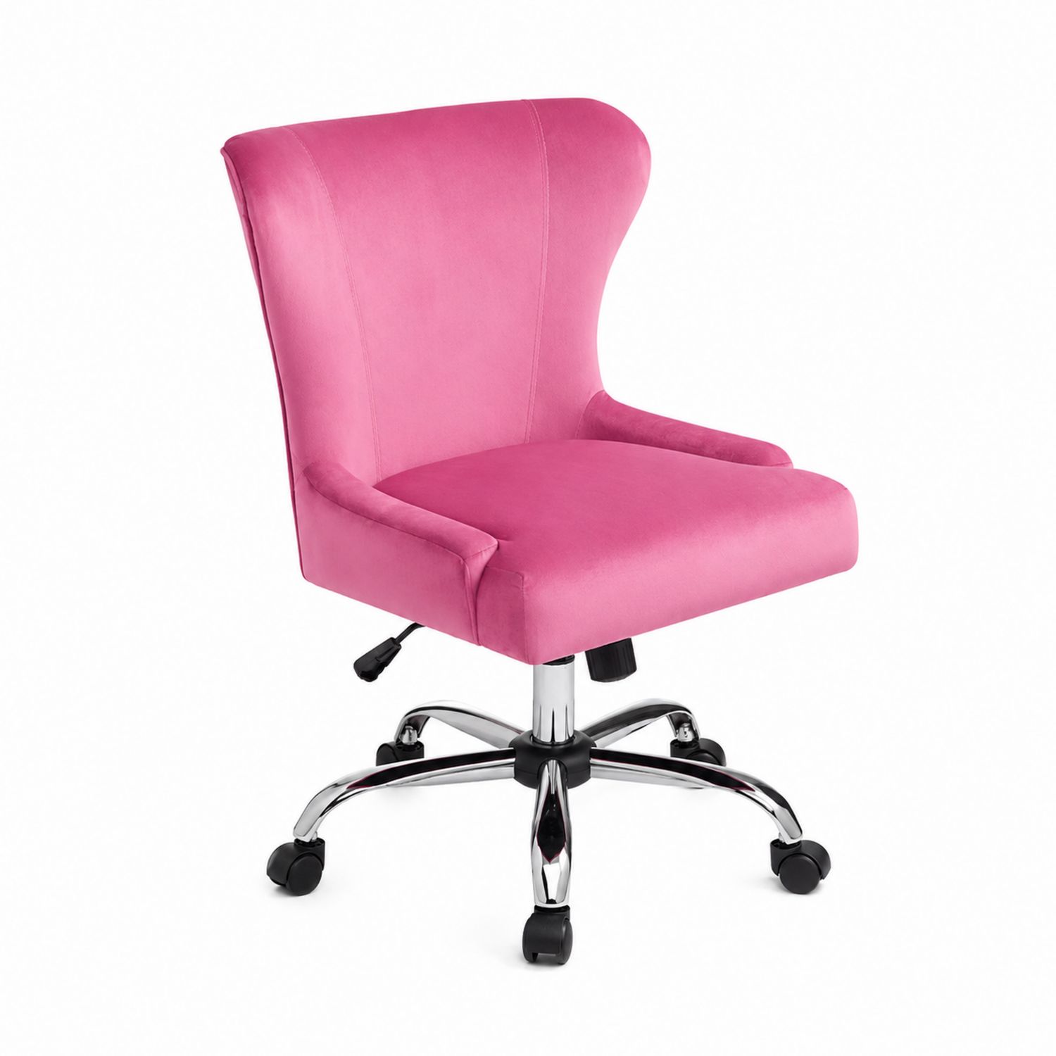 Sedia girevole in velluto rosa con base cromata regolabile-Valexoriano