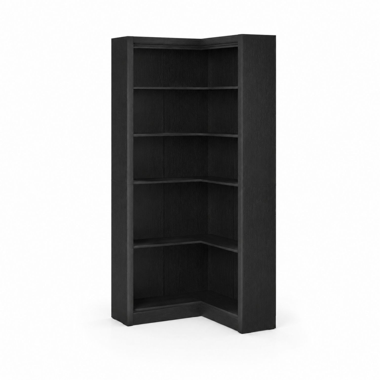 Libreria angolare in legno composito nero a 5 ripiani 180x80x40 cm-Valexoriano