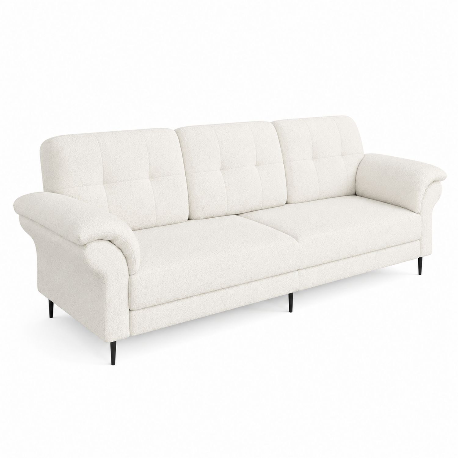 Divano 3 posti in tessuto Bouclé Bianco Crema 220x95x85 cm-Valexoriano