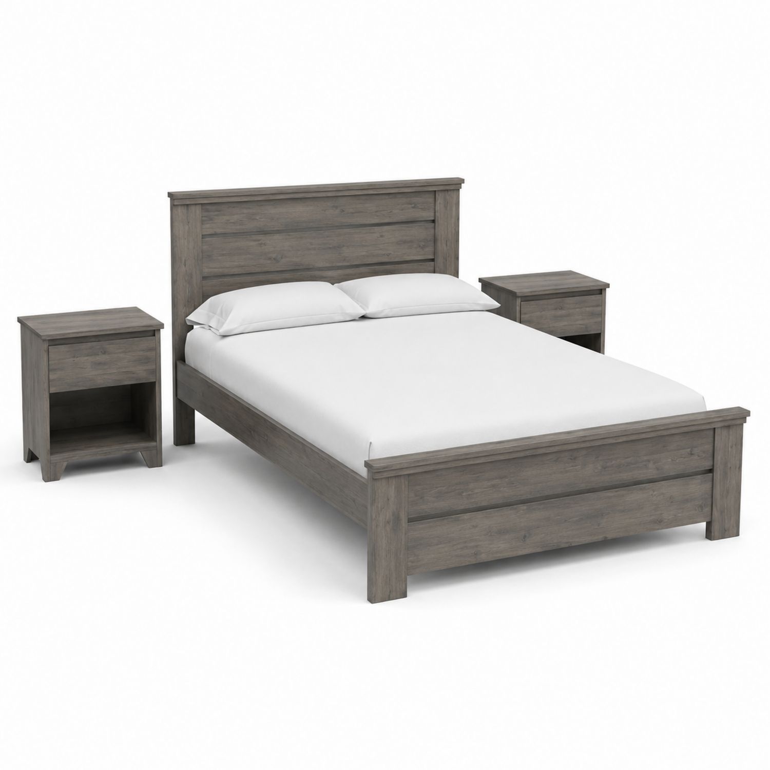 Letto Matrimoniale in Legno con 2 Comodini, Grigio-Valexoriano