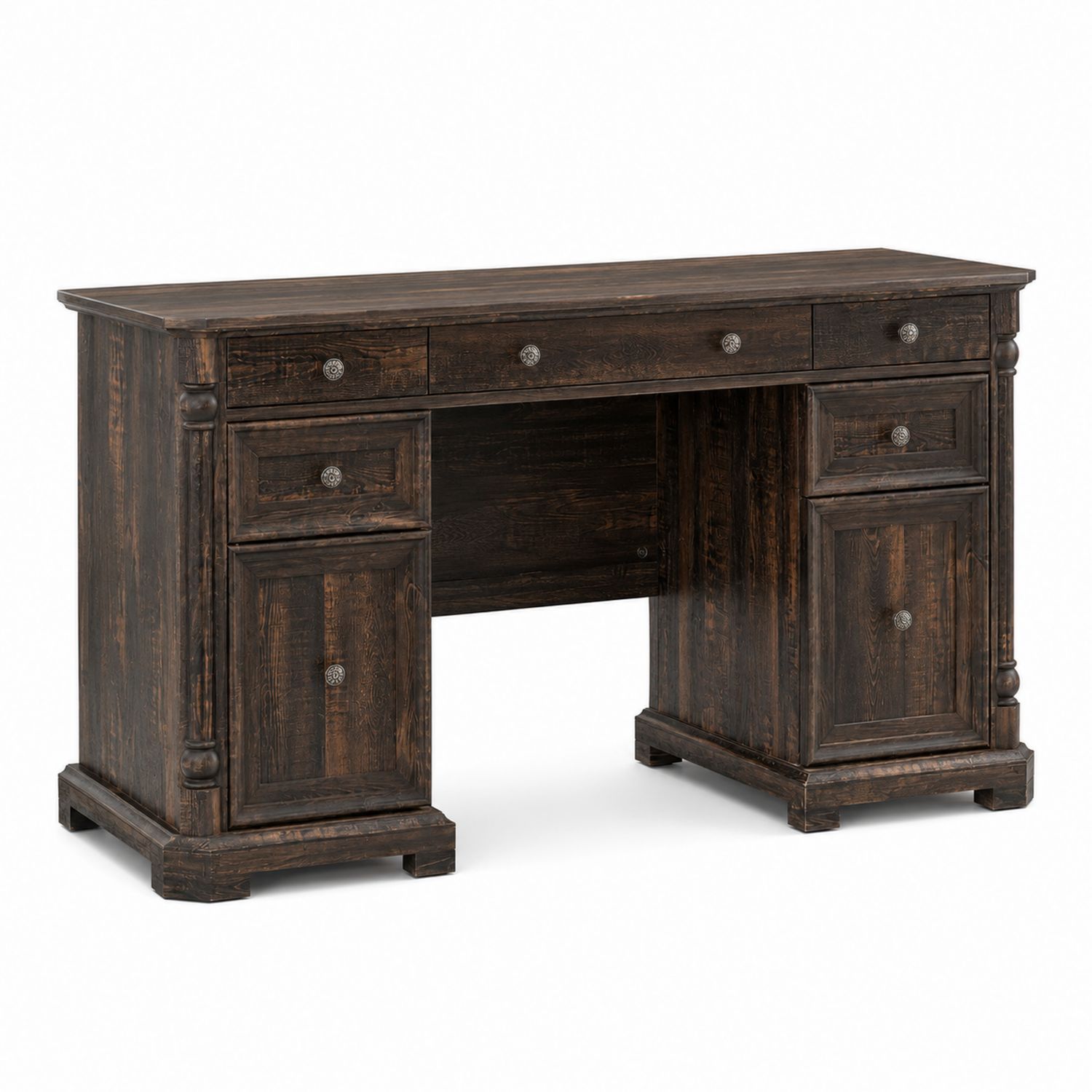 Scrivania in Legno Massello con Cassetti 150x60x75 cm Marrone-Valexoriano
