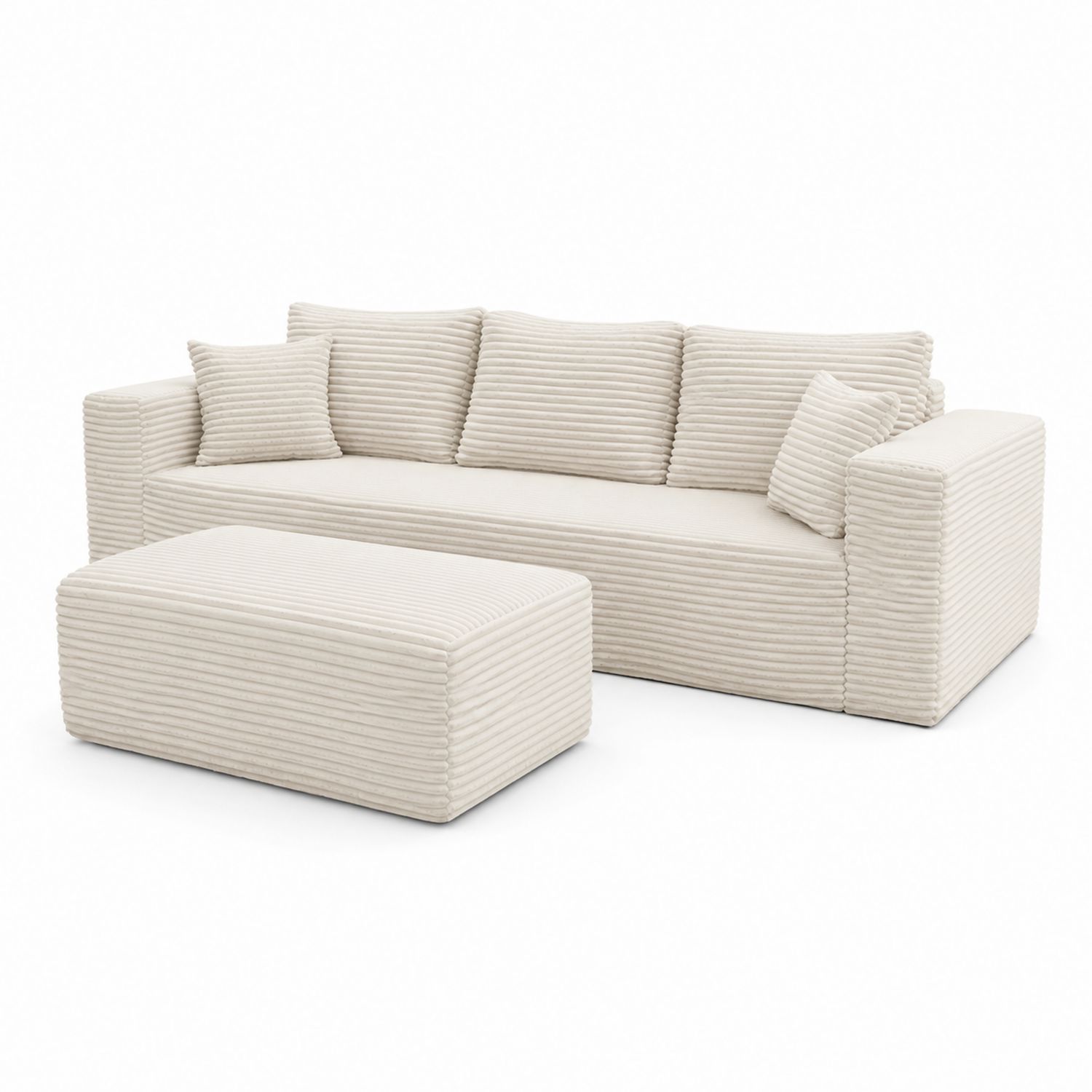 Divano in velluto beige con pouf-Valexoriano