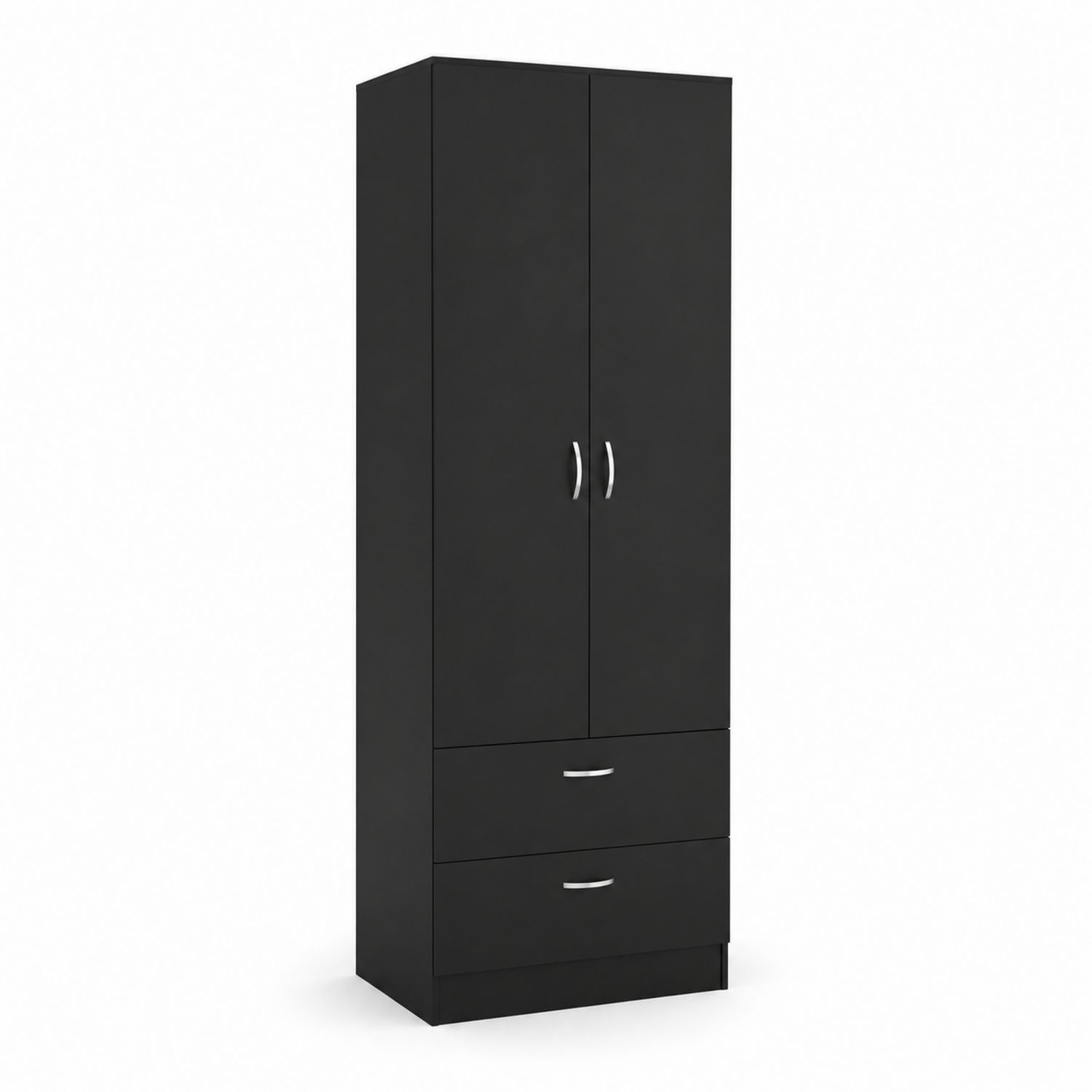 Armadio nero con 2 ante e 2 cassetti in legno 180x60x40 cm-Valexoriano