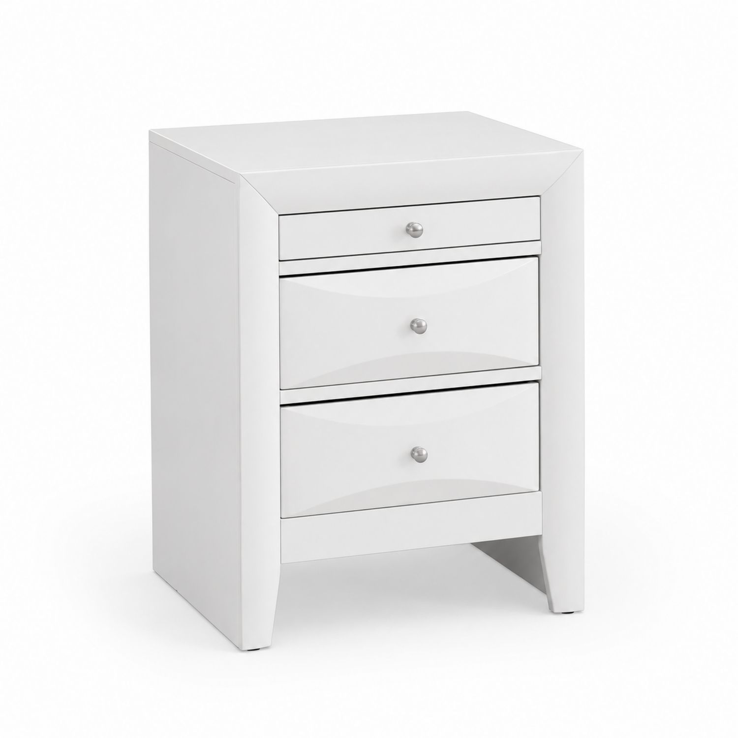 Comodino a tre cassetti in MDF bianco 45x35x60 cm-Valexoriano