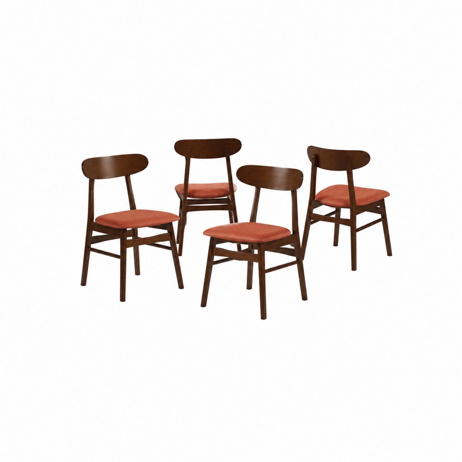 Set di 4 sedie in legno con seduta in tessuto arancione-Valexoriano
