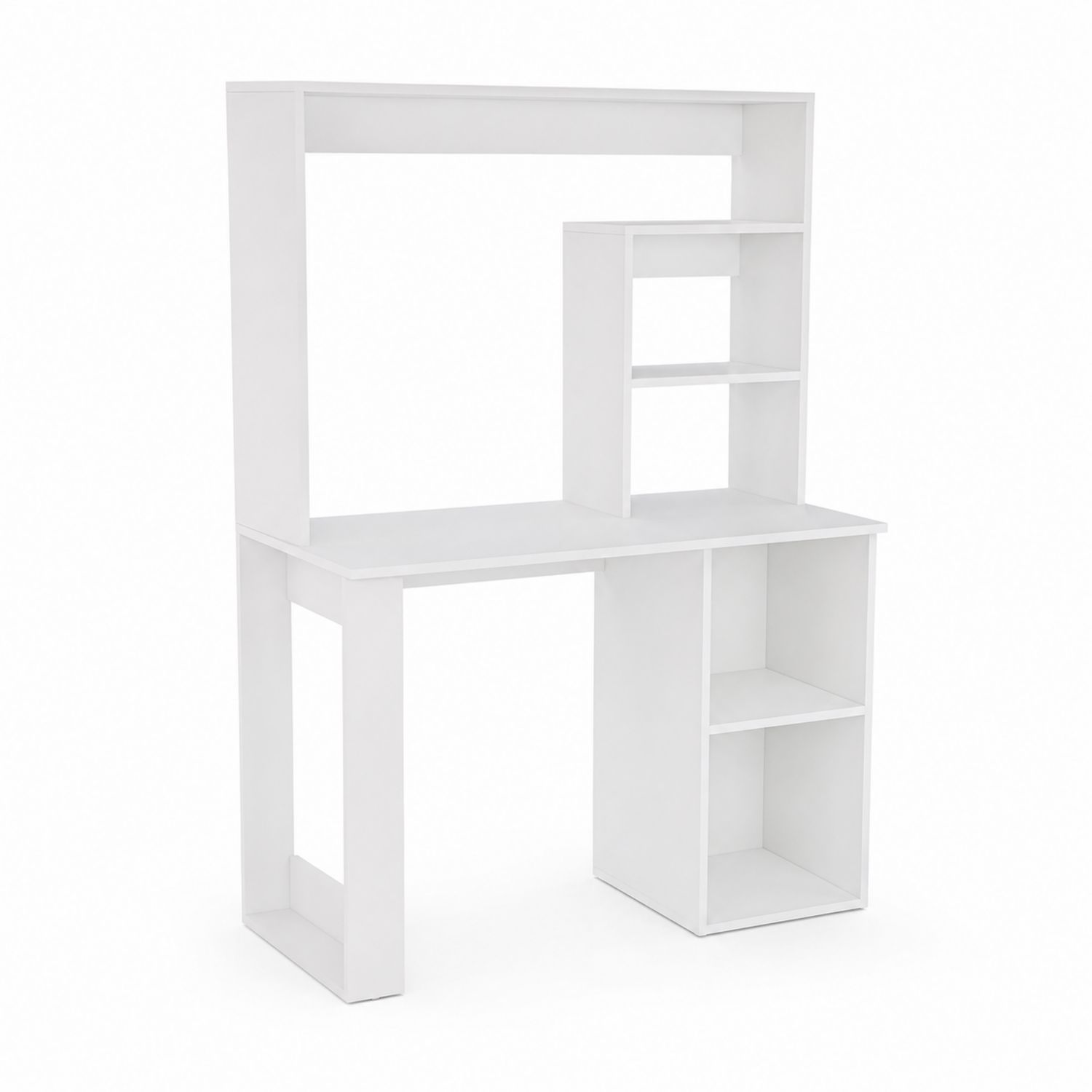 Scrivania Angolare con Scaffali in Legno MDF Bianco-Valexoriano