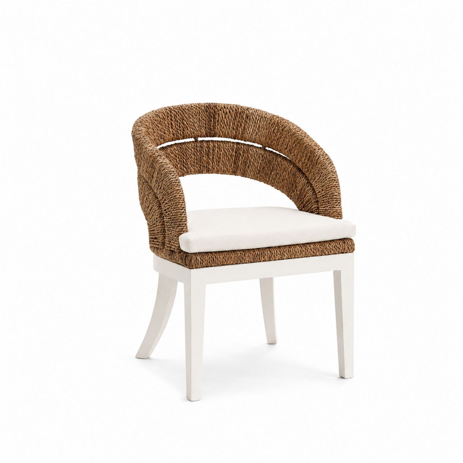 Sedia da pranzo in rattan e legno bianco-Valexoriano