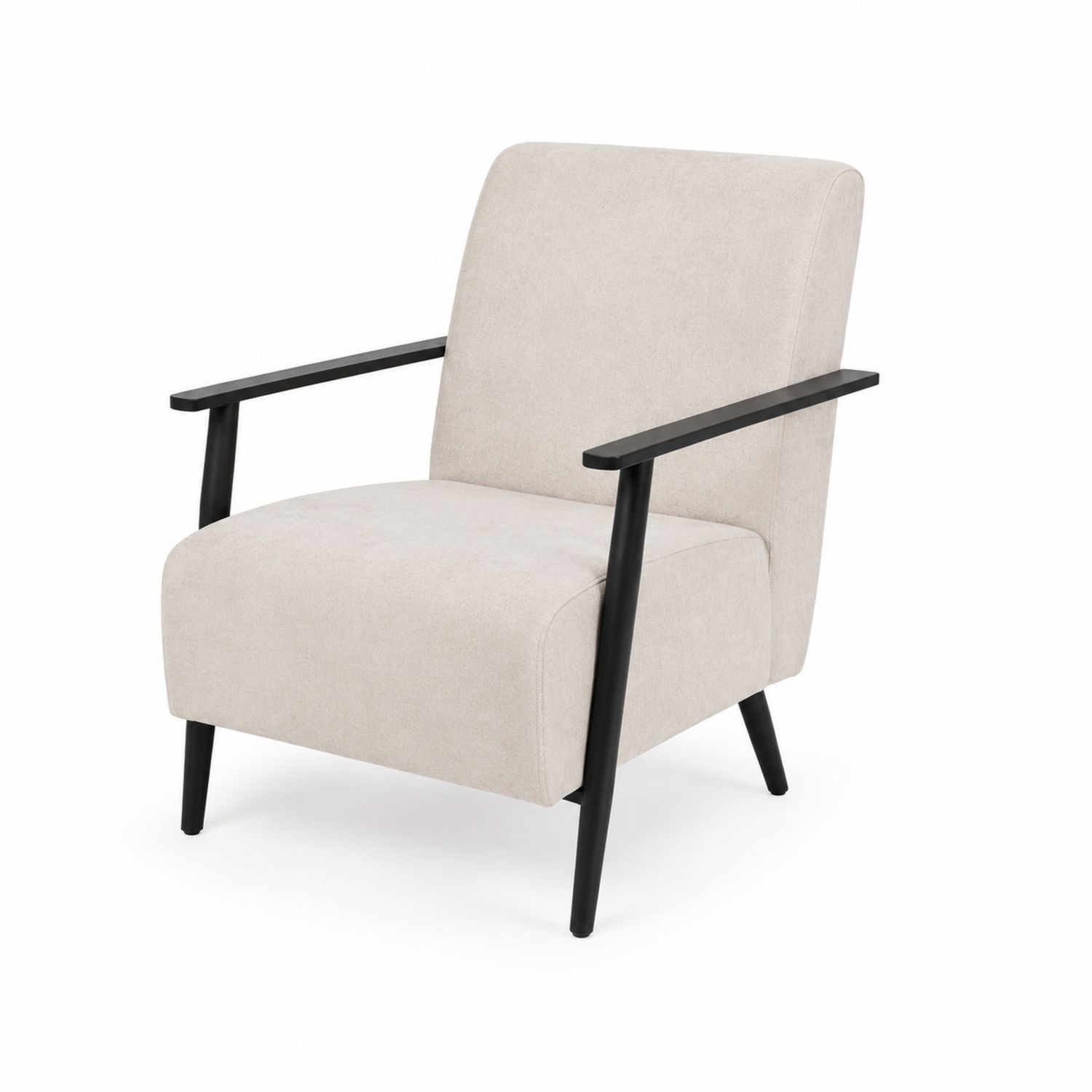 Poltrona in tessuto beige con struttura in metallo nero-Valexoriano