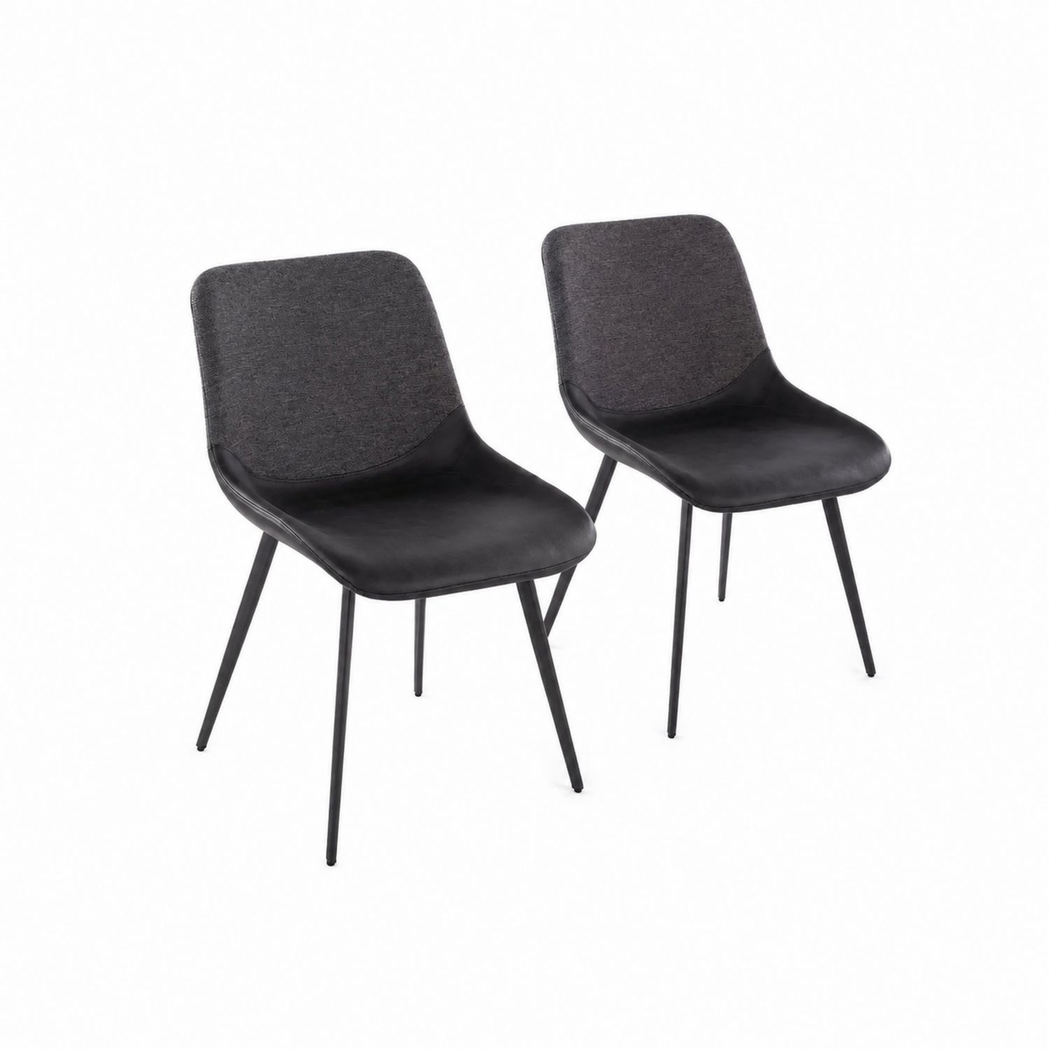 Set di 2 sedie da pranzo in metallo, tessuto e finta pelle Nero/Grigio-Valexoriano