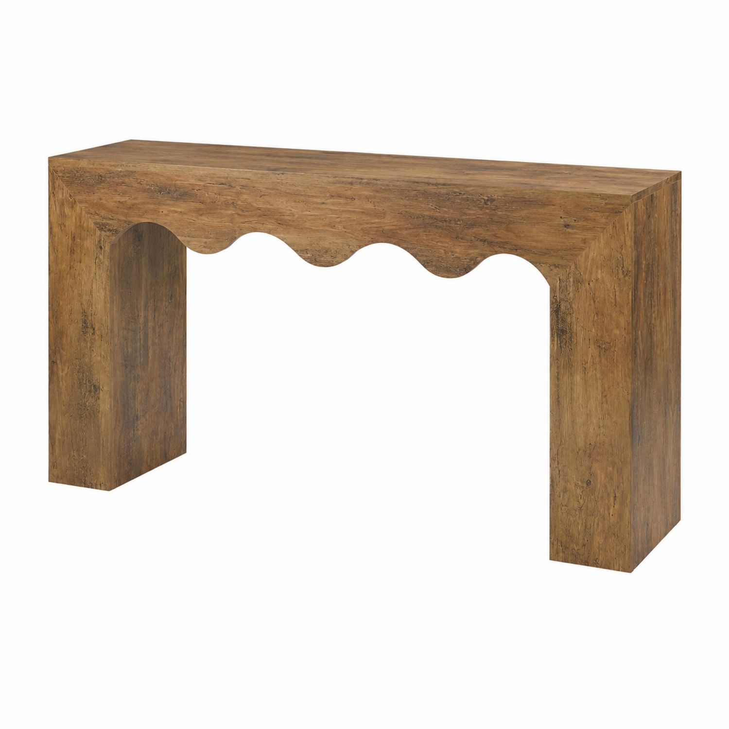 Consolle in legno marrone con dettagli ondulati-Valexoriano