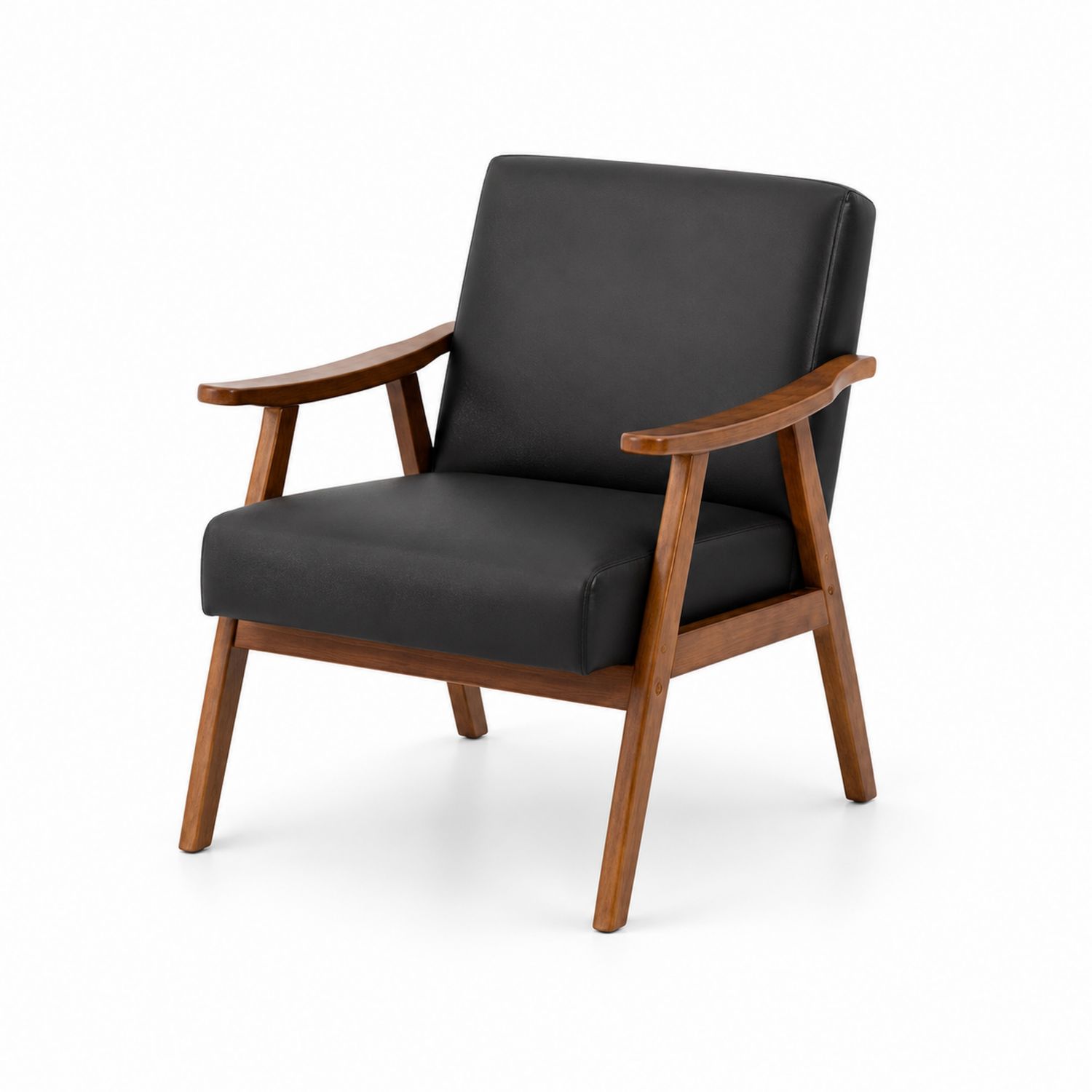 Poltrona in legno e similpelle nera, 75x67x70 cm-Valexoriano