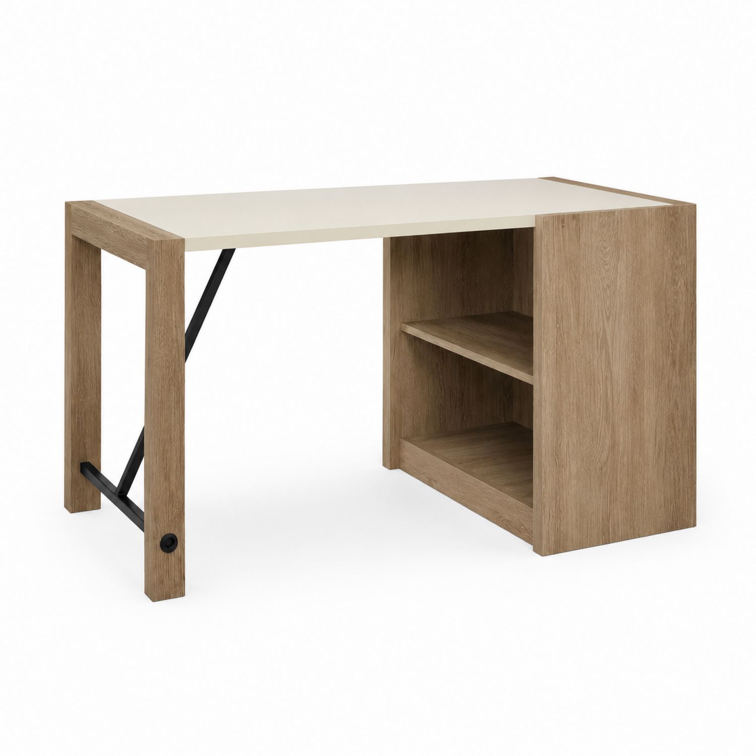 Scrivania in legno e MDF con mensole 120x60x75 cm Rovere/Bianco-Valexoriano
