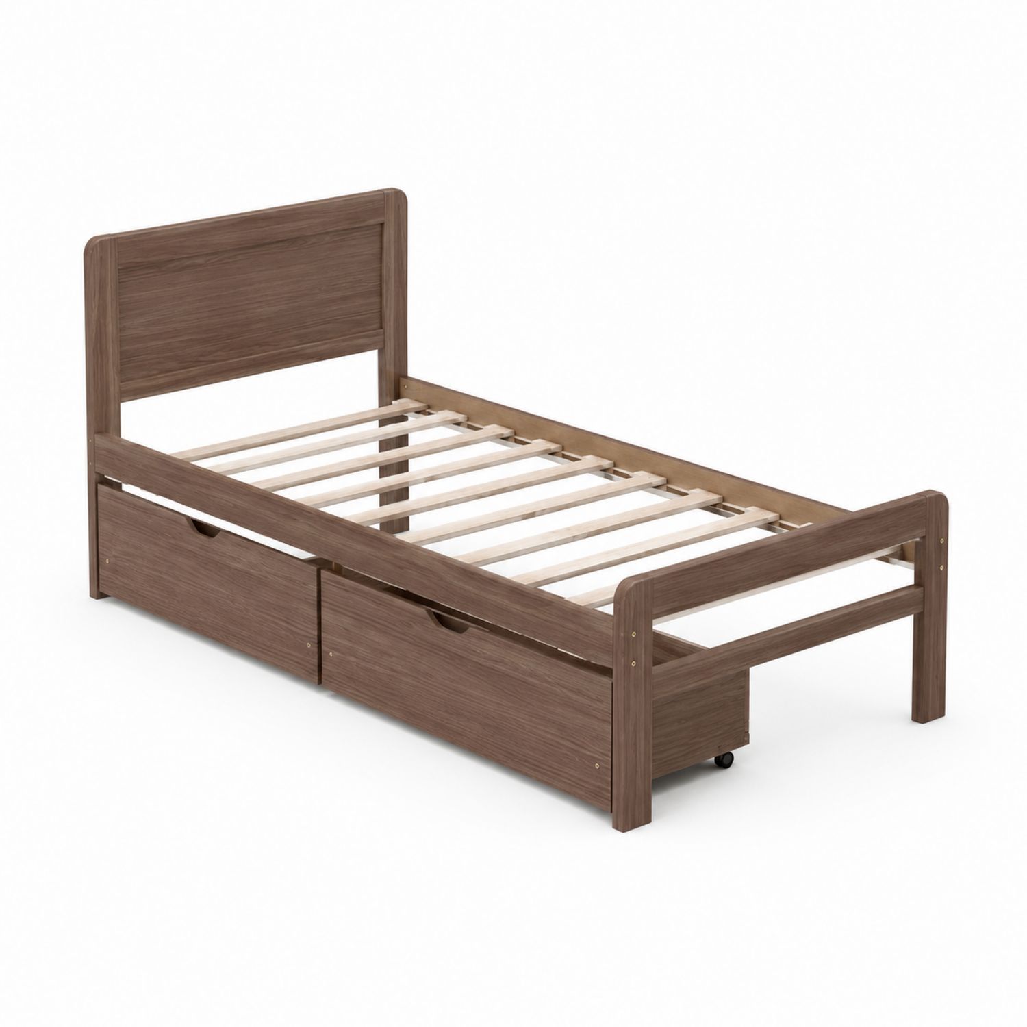 Letto singolo in legno di pino con cassetti marrone-Valexoriano