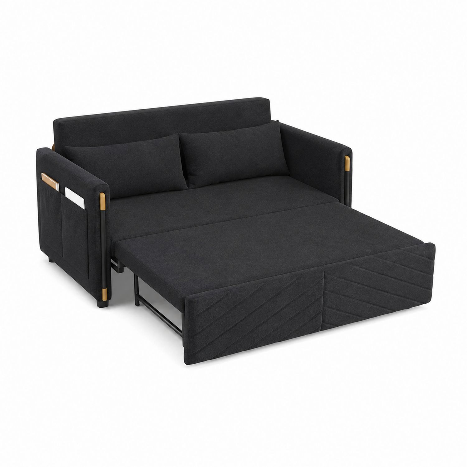 Divano Letto in Tessuto Poliestere Nero 200x140 cm-Valexoriano