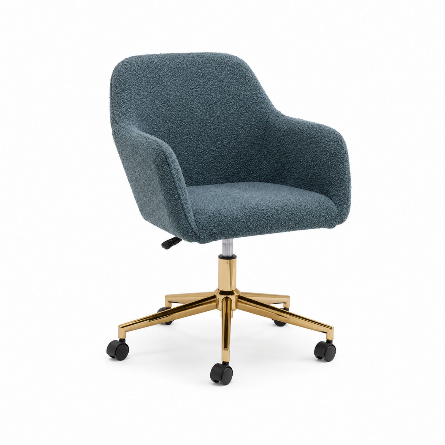 Sedia da ufficio in tessuto bouclé grigio con base in metallo dorato-Valexoriano