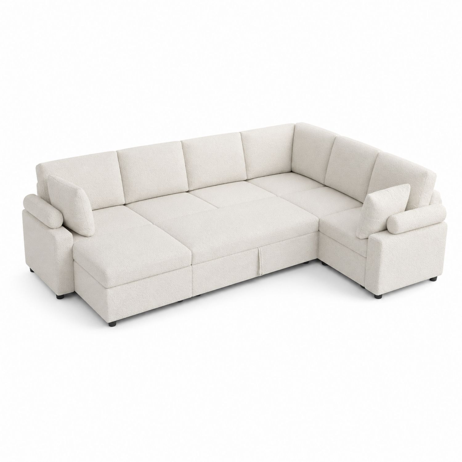 Divano angolare in tessuto Beige con cuscini-Valexoriano