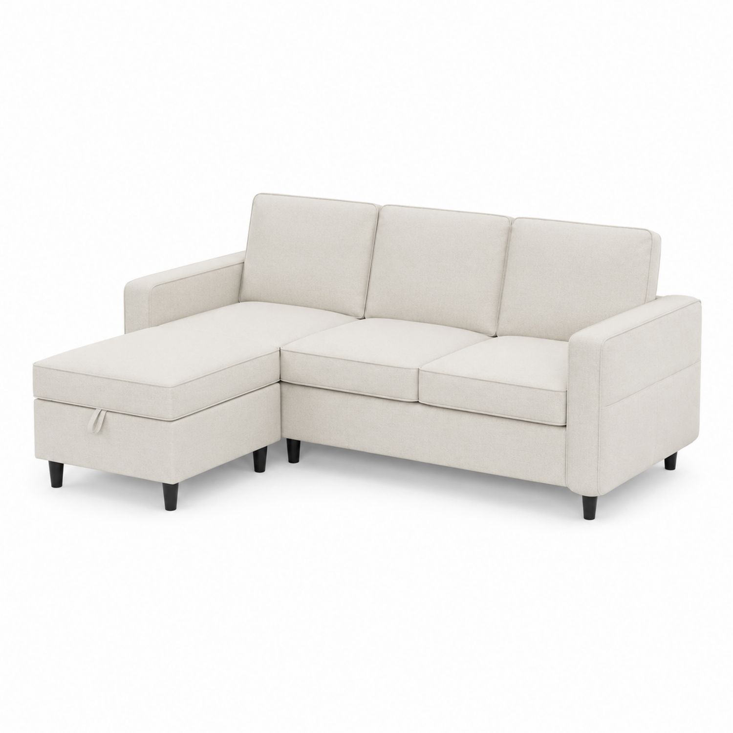 Divano angolare con chaise longue in tessuto Crema 200x150x85 cm-Valexoriano