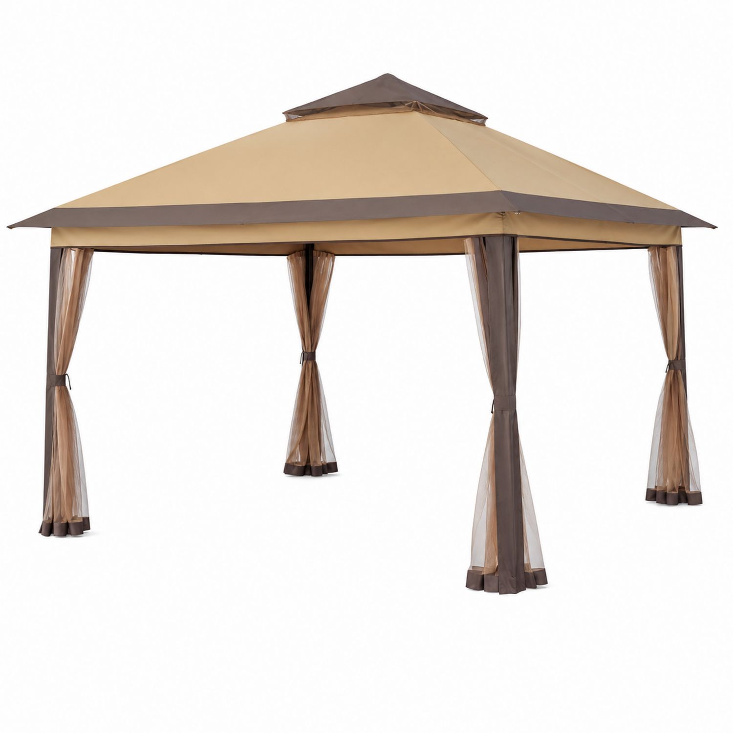 Gazebo in Poliestere e Acciaio Beige e Marrone con Rete-Valexoriano