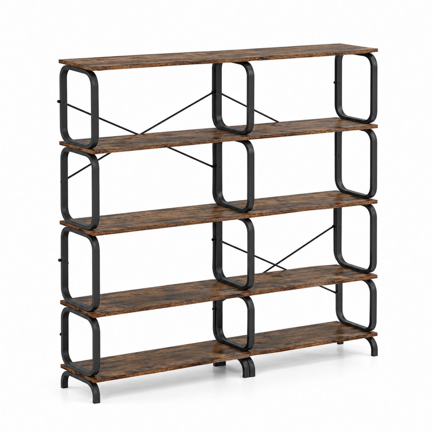 Scaffale libreria in legno MDF e metallo marrone/nero 120x30x145 cm-Valexoriano