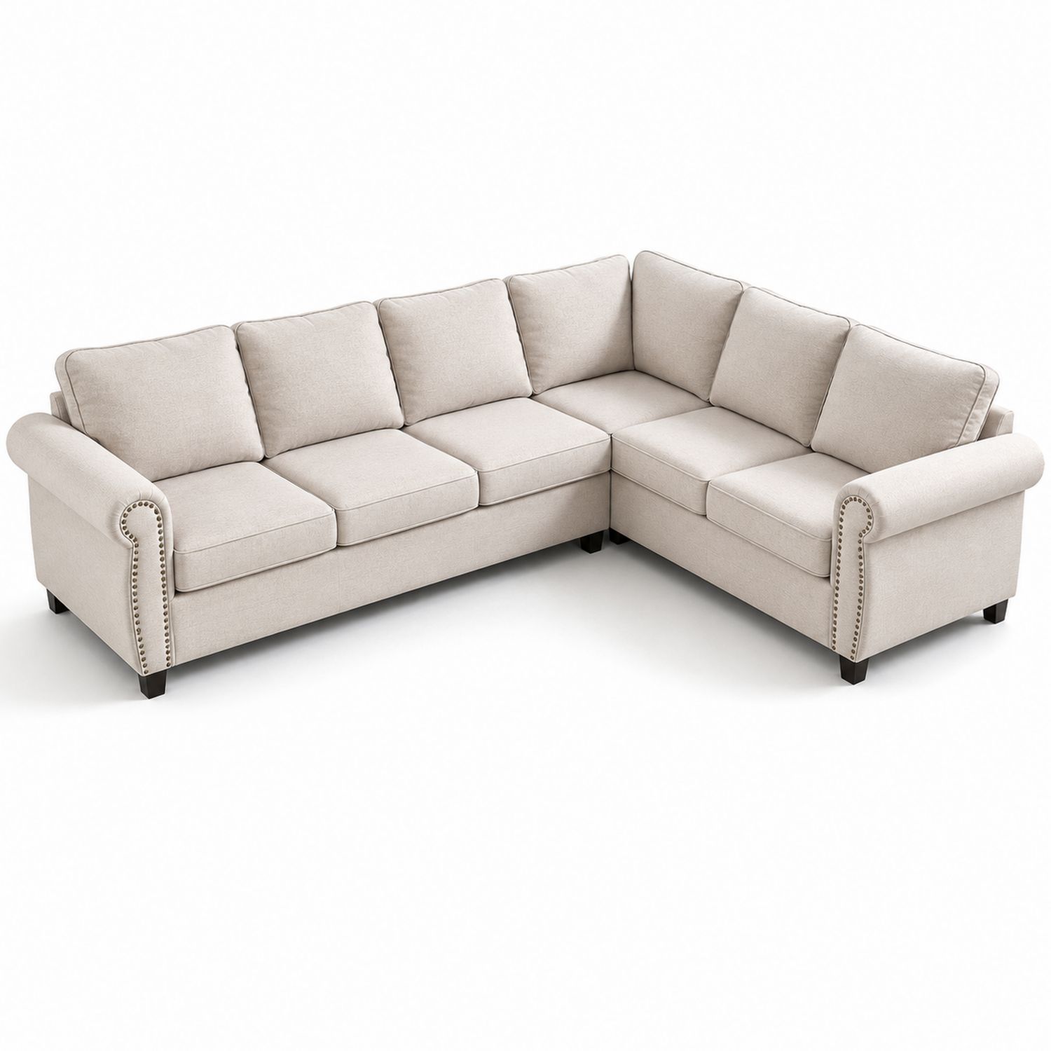 Divano angolare in tessuto con dettagli in legno 280x220x87 cm Beige-Valexoriano
