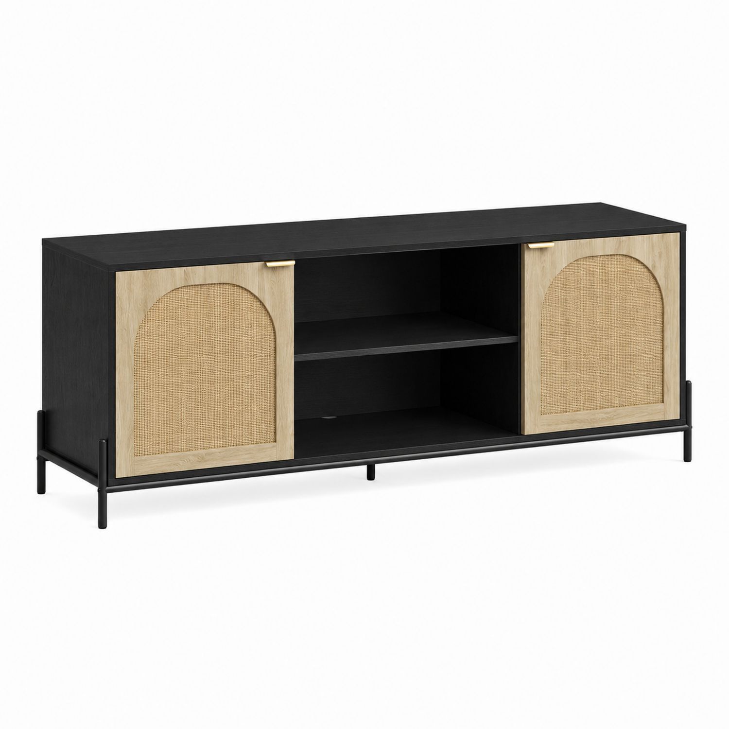 Mobile TV in Legno MDF e Rattan Nero 120x40x50 cm-Valexoriano