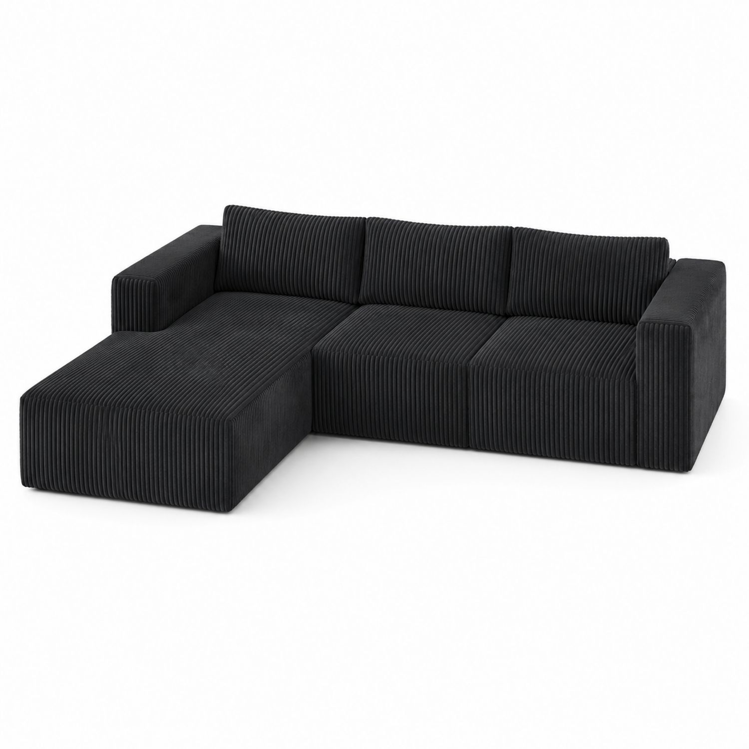 Divano angolare in velluto a coste Nero L 280 cm-Valexoriano