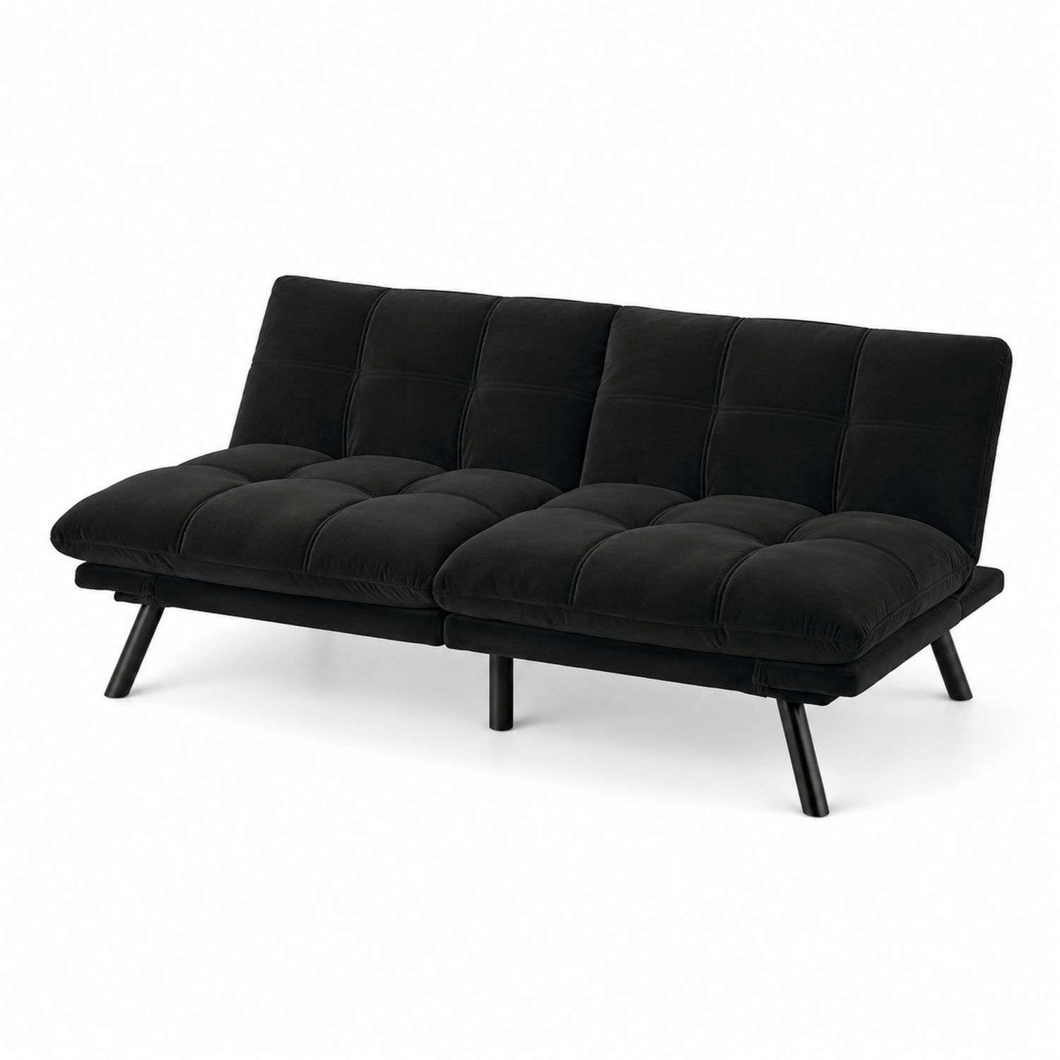 Divano letto in velluto nero con struttura in metallo-Valexoriano