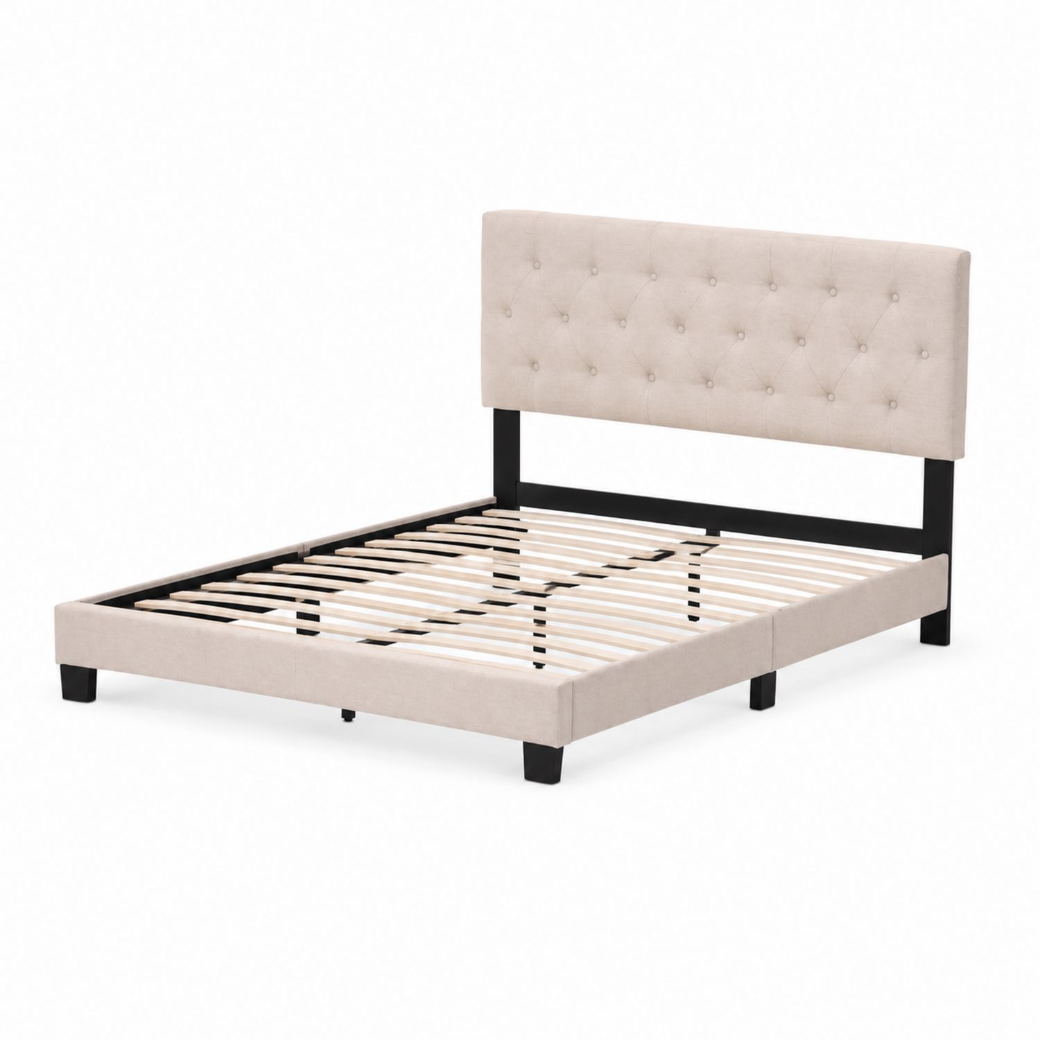 Letto matrimoniale con testiera imbottita in tessuto Beige 160x200 cm-Valexoriano