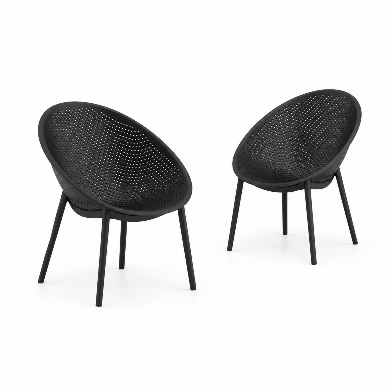Set di 2 sedie da esterno nere in plastica con struttura in acciaio-Valexoriano