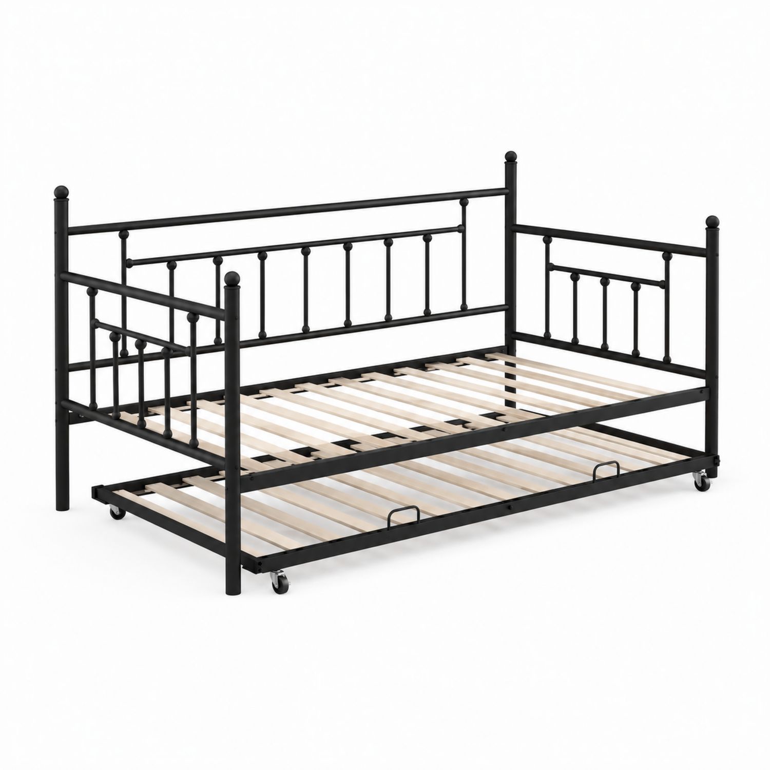 Letto Divano in Metallo Nero con Letto Estraibile 200x90 cm-Valexoriano