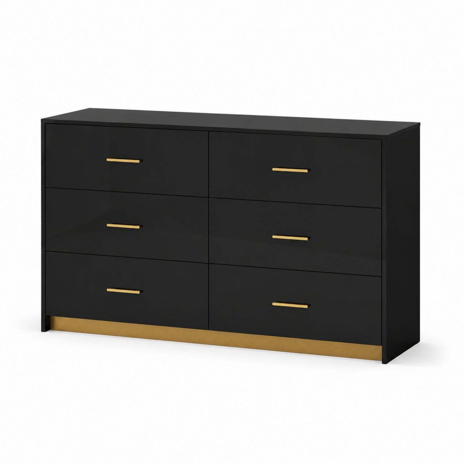 Cassettiera moderna 6 cassetti in legno composito e metallo nero e oro-Valexoriano