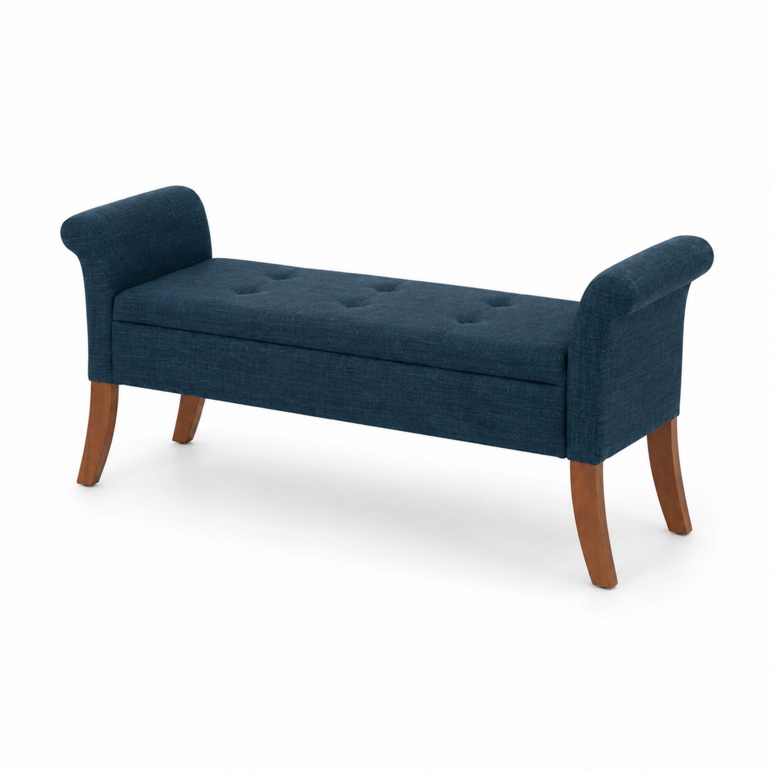 Panca in Legno con Rivestimento in Tessuto Blu-Valexoriano